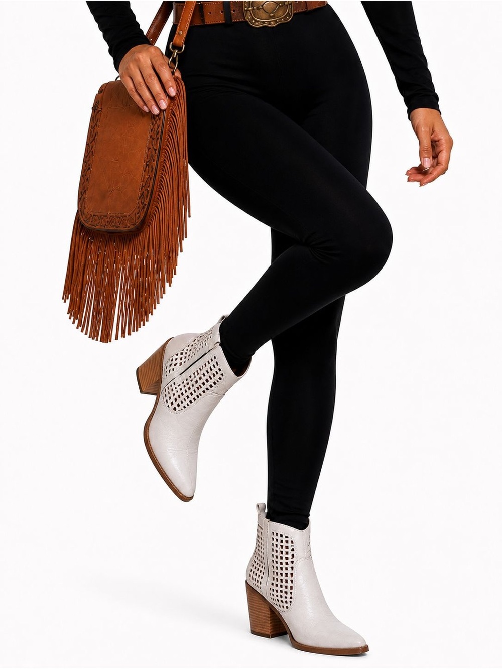 🤍 Dingo Stop & Stare White Cut-Out Boots | Leather | Pointed Toe | NWBox 9M 🔥